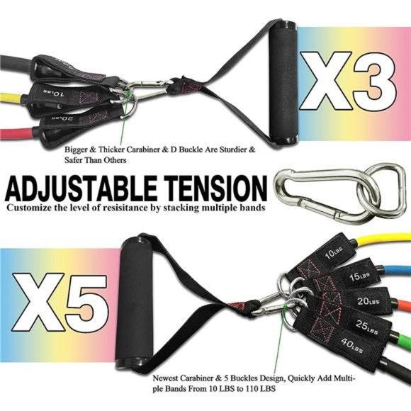 Exercise Resistance Bands with Handles - 5 Fitness Workout Bands Stackable - Picture 3 of 7